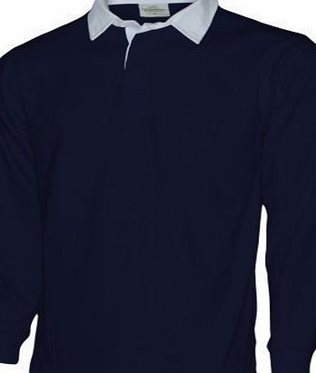 Mens Long Sleeve Plain Rugby Shirts Size XS to XXL (Navy Blue, XL)