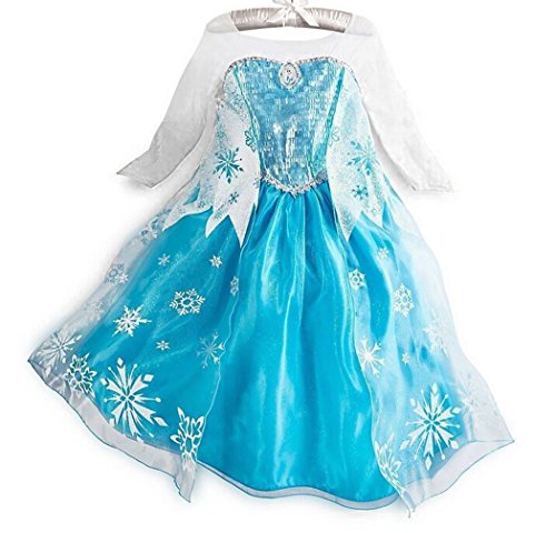  Frozen Queen Elsa Style Girls Princess Fancy Dress Costume Party Outfit (7-8 years, Blue)