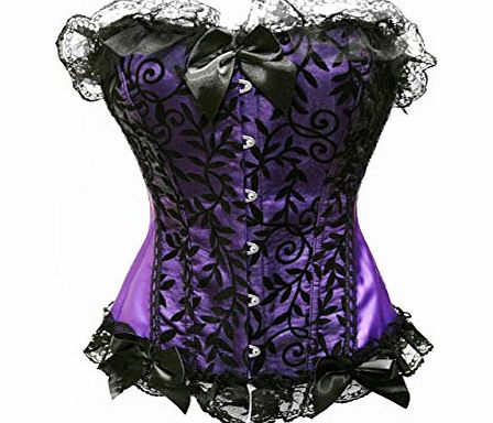 Bslingerie Womens Purple Floral amp; Black Lace Trim Satin Boned Corset Size: UK 16-18 (XXL)