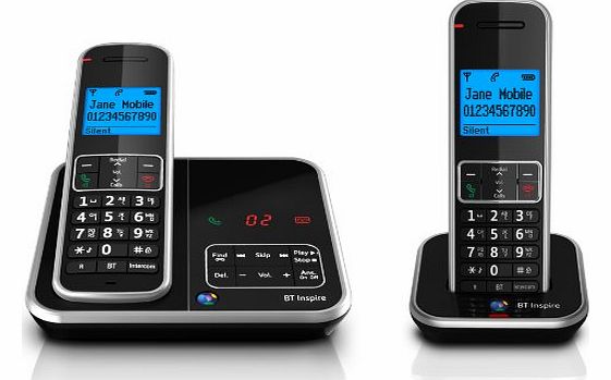 BT Inspire 1500 Twin Digital Cordless Phone with Answer Machine - Black