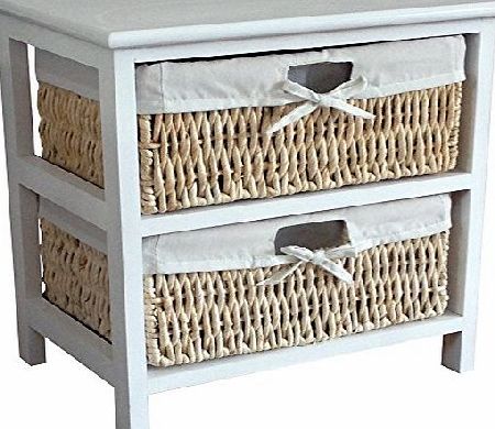 BTM 2 Drawer Wooden Storage Wardrobe Cabinet with Wicker Drawers / Baskets Bedroom / Bathroom , White (M)