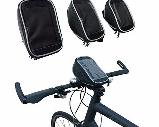 Handlebar Bike Bag Pannier with Mobile Phone Holder with Clear PVC Screen - Water Resistant - Black