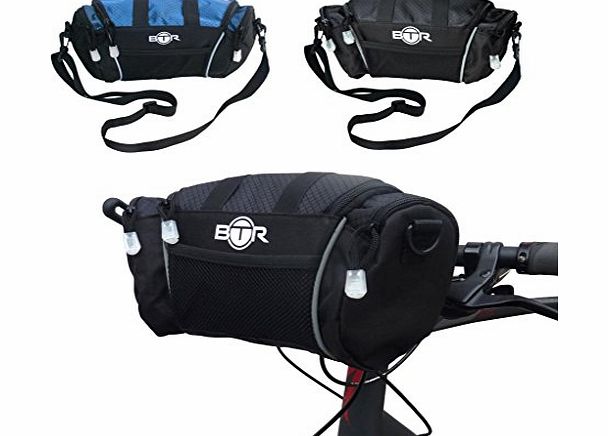 Handlebar Storage Bike Bag Pannier With Removable Shoulder Strap and Water Resistant - Black & Blue - Large Storage Space
