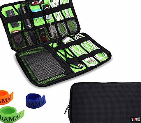 BUBM Damai Electronics Accessories Carry On Bag / Cable Organizer / USB Drive Shuttle / Hard Drive Case with Cable Tie-Large (Black)