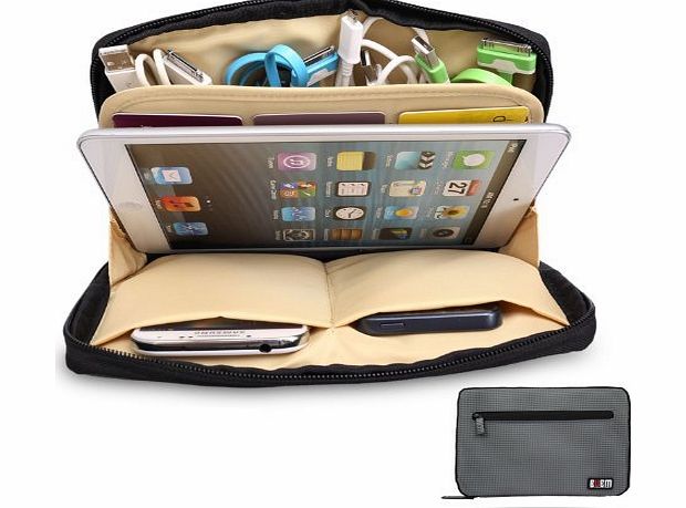 BUBM Damai Portable Universal Electronics Accessories Travel Organizer /Ipad Mini Case / Cable Organizer Bag with Cable Tie (Gray)