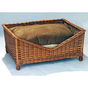 Buff Coloured Wicker Dog Basket Bed (medium)