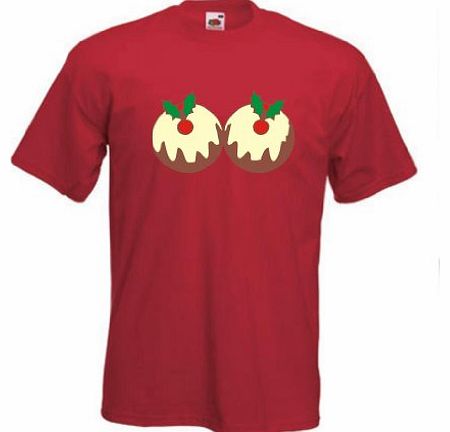 Mens Christmas Pudding Breasts T-Shirt (L, Red)