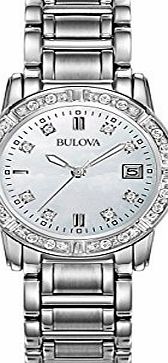 Bulova Diamond Highbridge Womens Quartz Watch with Mother of Pearl Dial Analogue Display and White Stainless Steel Bracelet 96R105