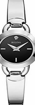 Bulova Diamond Womens Quartz Watch with Black Dial Analogue Display and Silver Stainless Steel Bangle 96P155