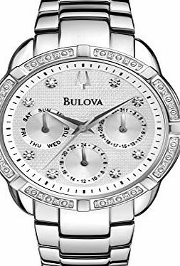 Bulova Diamond Womens Quartz Watch with Silver Dial Analogue Display and Silver Stainless Steel Bracelet 96R195