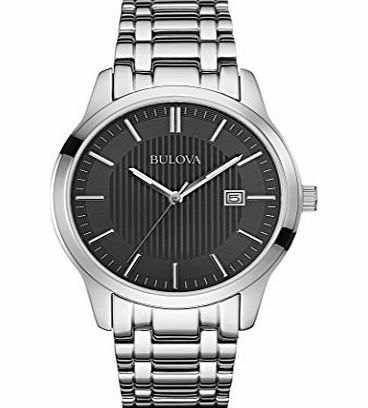 Bulova Dress Mens Quartz Watch with Black Dial Analogue Display and Silver Stainless Steel Bracelet 96B223