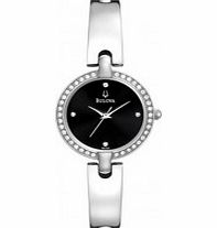 Ladies Black Silver Crystal Bangle Watch