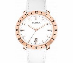 Bulova Mens BA11 White Leather Strap Watch