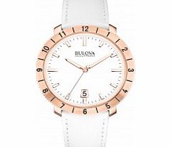 Bulova Mens BA11 White Leather Strap Watch