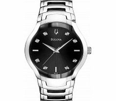 Bulova Mens Black and Silver Diamonds Watch