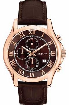 Bulova Mens Rose Steel Chronograph Leather