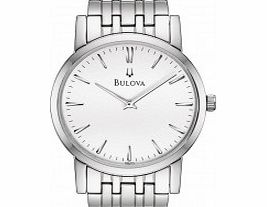 Bulova Mens White Silver Dress Watch