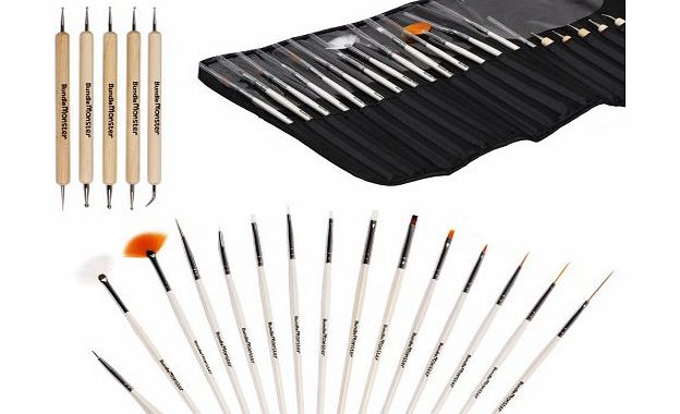 Bundle Monster New Pro 20pc Nail Art Design Painting Detailing Brushes amp; Dotting Pen / Dotter Tool Kit Set