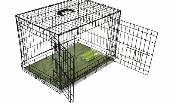 BUNNY BUSINESS Metal Dog Crate 2 Doors with Bedding and Lint Rollers, Medium, 30-inch, Black