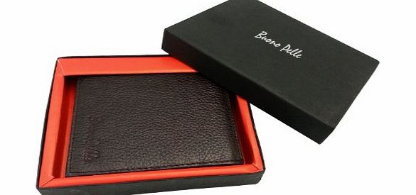 Buono Pelle Real Genuine Leather Mens Wallet Designer Buono Pelle Tri-Fold High Quality Card Gift Box (Brown)