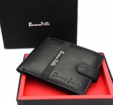 Buono Pelle RFID BLOCKING MENS DESIGNER BUONO PELLE GENUINE REAL SOFT LEATHER WALLET WITH LARGE ZIP COIN POCKET / POUCH GIFT BOXED