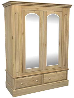 Pine Double Mirrored Wardrobe With Drawers