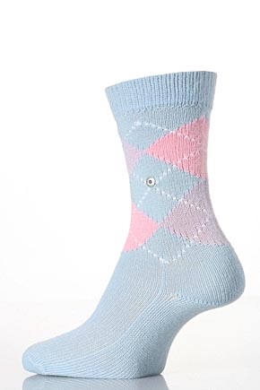 Ladies 1 Pair Burlington Original Extra Soft Argyle Sock In 19 Colours Dark Lilac / Pink / Lilac