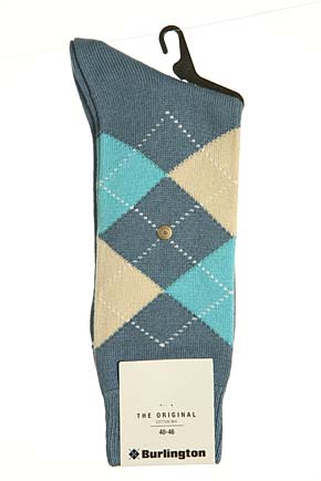 Burlington Mens 1 Pair Burlington Original Cotton Mix Argyle Sock Black / Charcoal / Beige