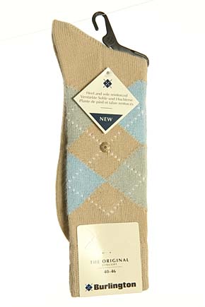 Burlington Mens 1 Pair Burlington Original Extra Soft Argyle Sock Stone / L Blue / Grey