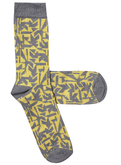 1 Pair of Grey and Yellow Geo Socks
