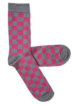1Pack Pink and Grey Check Socks