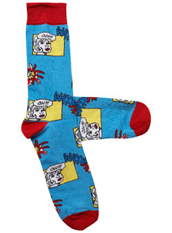 1Pk Aqua Comic Strip Socks