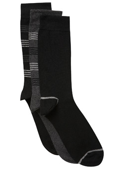 Burton 3 Pack Black Mixed Stripe Socks