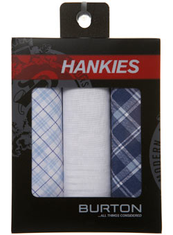 3 Pack Blue/White Check Handkerchief Selection