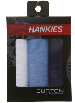 Burton 3 Pack Blue/White Handkerchief Selection