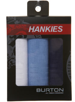 3 Pack Blue/White Handkerchief Selection