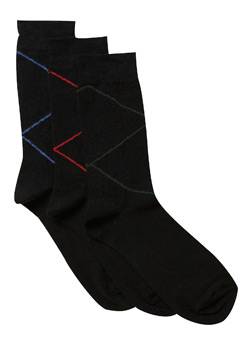 3Pk Black Raker Stripe Socks