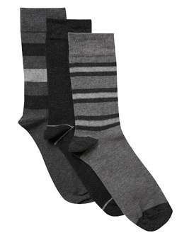 3Pk Grey Mix Stripe Socks