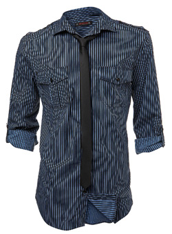 Black And Blue Stripe Shirt And Tie