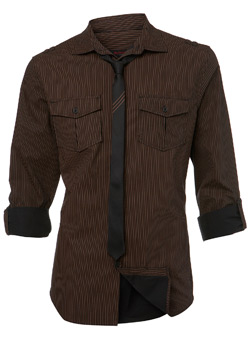 Burton Black and Brown Stripe Fitted Shirt and Tie