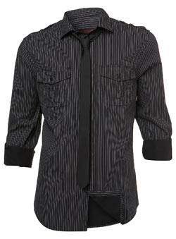 Black and Grey Stripe Shirt and Tie