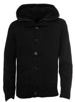 Burton Black Cable Knit Hoodie Button Jacket