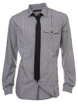 Black Check Fitted Shirt and Tie Set