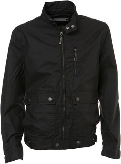 Black Coated Cotton Biker Jacket