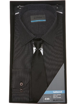Burton Black Cotton Shirt and Tie Gift Set