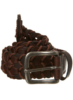 Burton Black Label Brown Leather And Cord Woven Belt