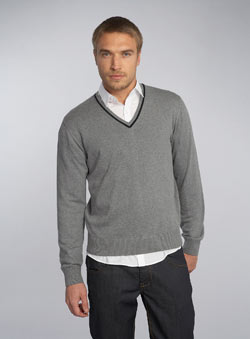 Black Label Grey Egyptian Cotton V-Neck Jumper