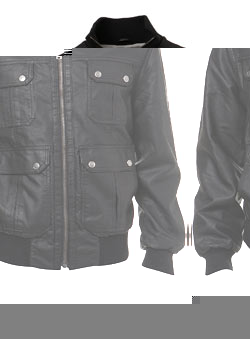 Black Leather Look Bomber Jacket