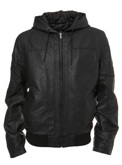 Black Leather Look Hood Jacket