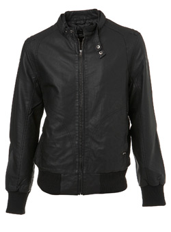 Burton Black Leather Look Perforated Biker Jacket